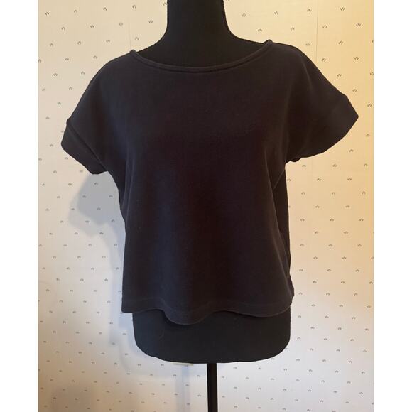 MADEWELL Black Twill Jacquard Boxy Crop 100% Cotton T-Shirt Size Small - Picture 2 of 6